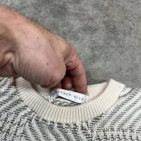 vintage grey and white squared made in usa cotton knit sweater size large - Picture 4 of 4